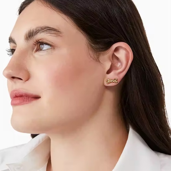 NWT Kate Spade Gold Studded Bows Earrings - Picture 2 of 4